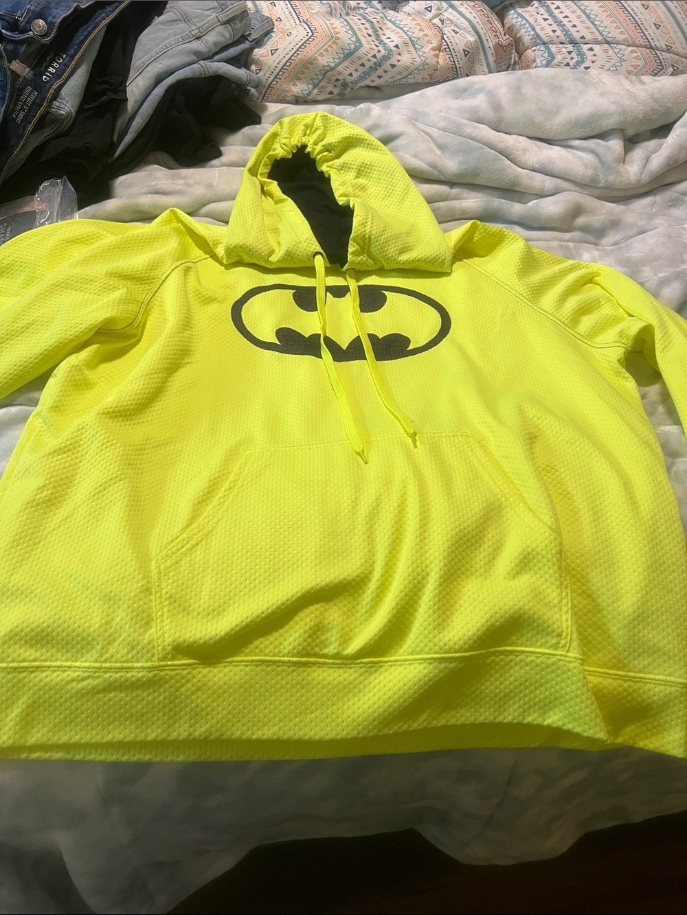 Batman Neon Yellow Hooded Pullover with Black Logo